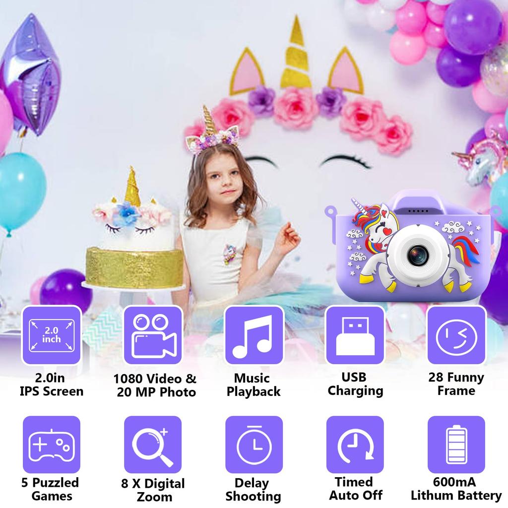 Nová Dětská Kamera Hračky Jednorožec Roztomilý Kůň 32MP1080P HD Digitální Fotoaparát pro Batole Dítě Vánoce Narozeniny Festival Dětské Dárky