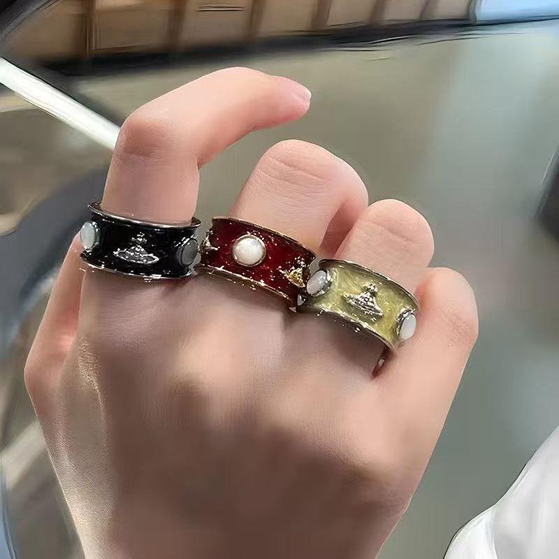 Seiko Empress Dowager White Pearl Punk Couple Ring with Vintage Enamel Glaze
