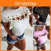Elegant Sexy Ladies Women's Short Sleeve Cross Lace Up Bodycon Blouse Tops Slim T-shirt