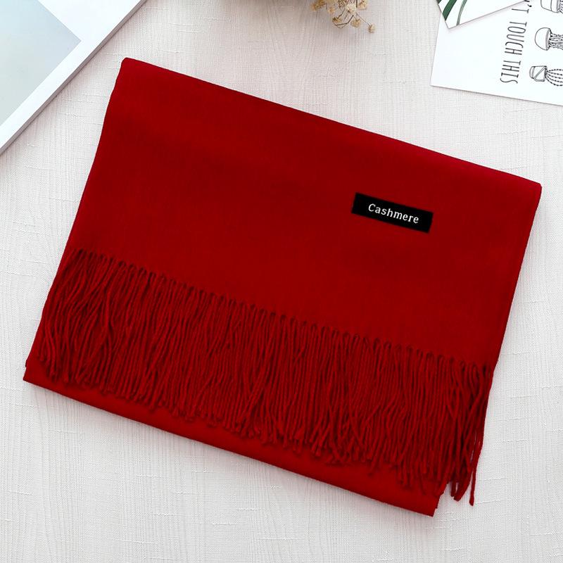 

Шарф под кашемир - Однотонный, Теплый красный и Темно-синий с кисточками, Идеально подходит для женской зимней одежды и ежегодных собраний 70*200 cm