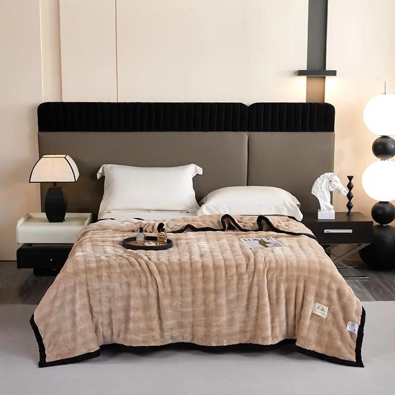Soft Blankets Fluffy for Bed Cute Bubble Thick Throw Warm Winter Blanket Queen Size White Rabbit Plush Comfortable Sofa Blanket