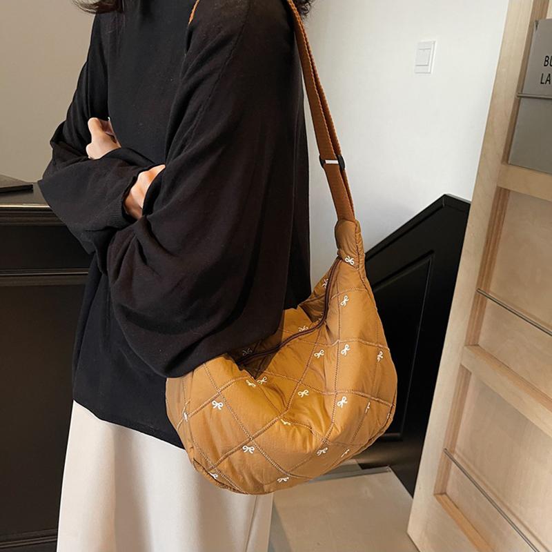 Damska Pikowana Torba na Ramię z Puchu Jesień&Zima Bawełniana Wyściełana Torba Listonoszka Duża Pojemność Wszechstronna Torebka Damska Puszysta Torba Crossbody