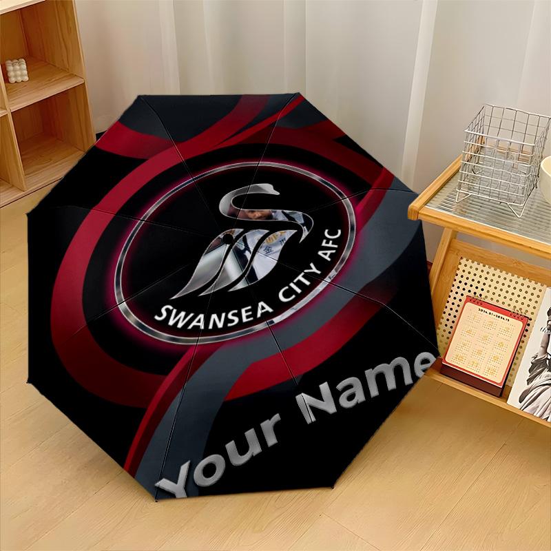 Swansea City FC Automatic 3‑Fold Umbrella 8‑Rib Windproof Folding Umbrella Sun Rain Protection For Outdoor Travel Daily Use