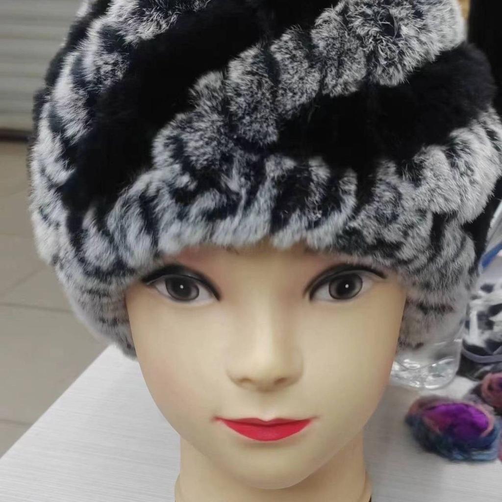 Knitted Hat Winter Rex Rabbit Knitted Middle-aged and Elderly Warm Thick Fur Fashion New Mother Ear Protection Pineapple Hat