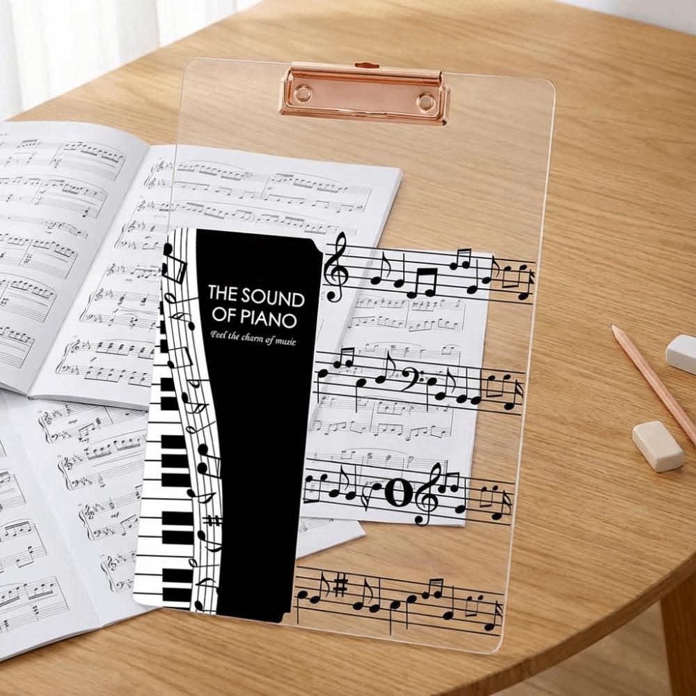 Music Theme Paper Clip Board Transparent Thickened Writing Clipboard Creative Portable Document Holder School Office Supplies