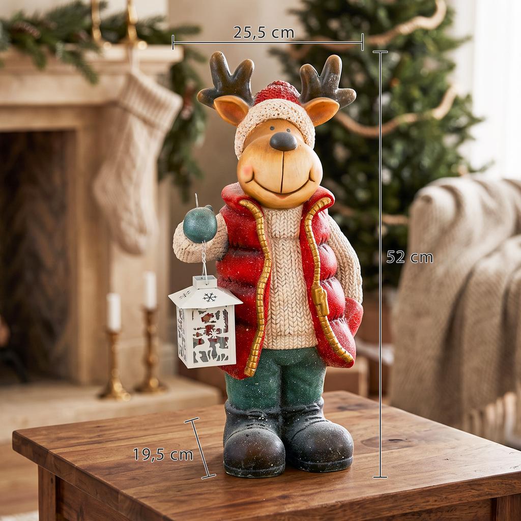 Christmas Decoration, Reindeer with Lantern, LED, Battery-operated, 25.5 X 19.5 X 52 Cm, Red