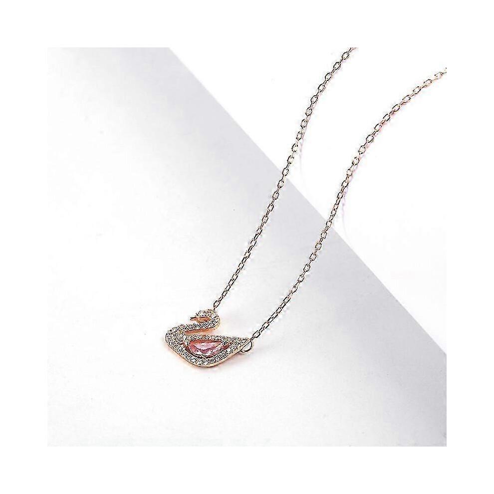 Pink Swan Necklace Titanium Steel Rose Gold Diamond Clavicle Chain Gift for Girls NewH
