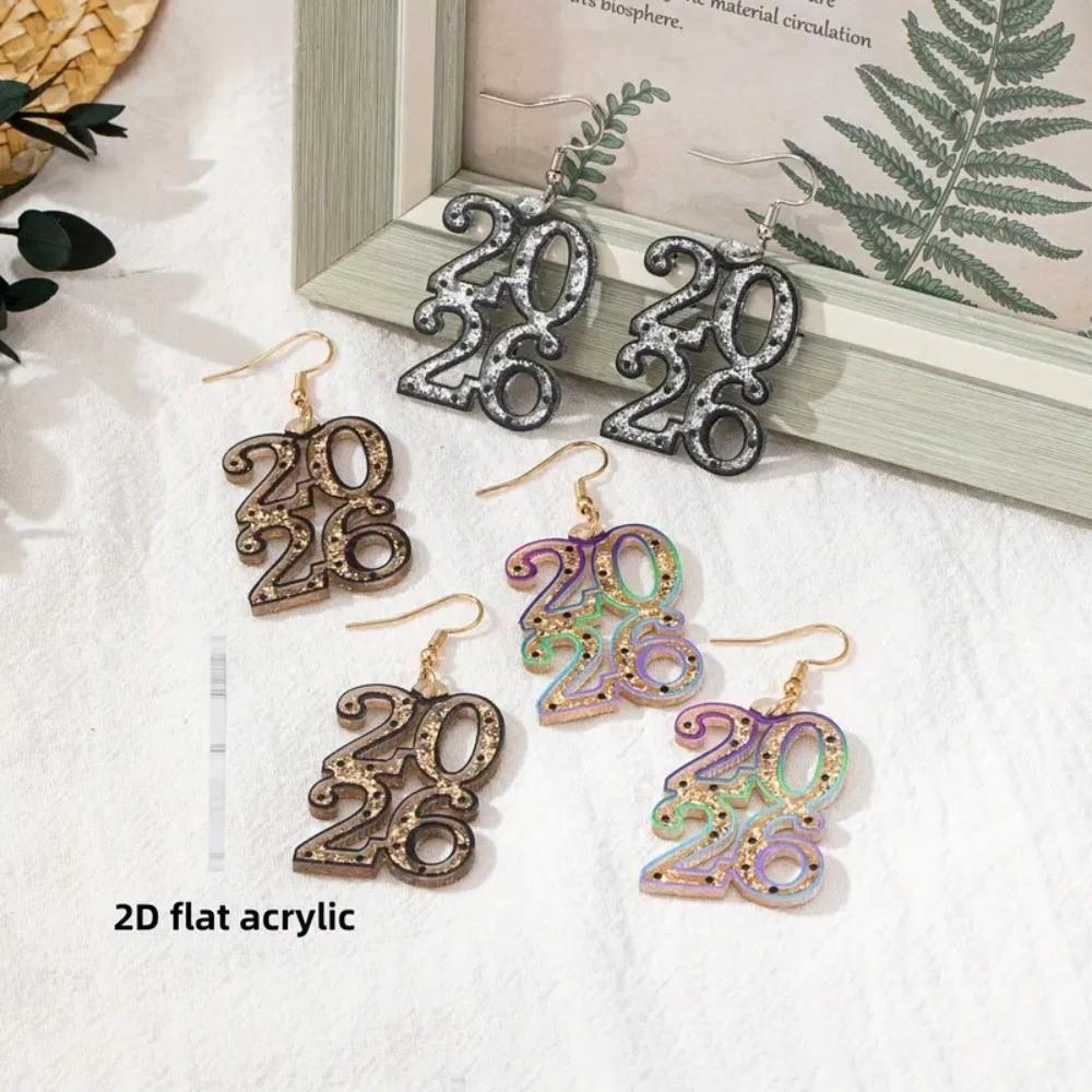 Acrylic Glitter 2026 Stud Earrings Jewelry Party Earrings Pendant Happy New Year Earrings Gift
