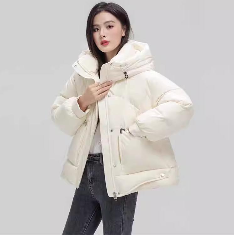 Genuine Clearance Winter White Duck Down Women's Hooded Short Jacket - Small Size Loose Fit
