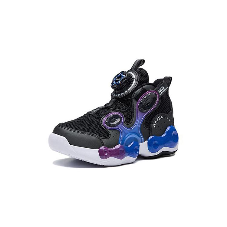 Anta Kids Irregular 1 Non-Slip Shock Absorbing Wear-Resistant Low-Top Basketball Shoes Kids basketball shoes Black Blue 312239953-3