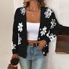 2025 Autumn Winter New European and American Flower Jacquard Pattern Button Front Closure Cardigan Long-sleeved Women's Clothing