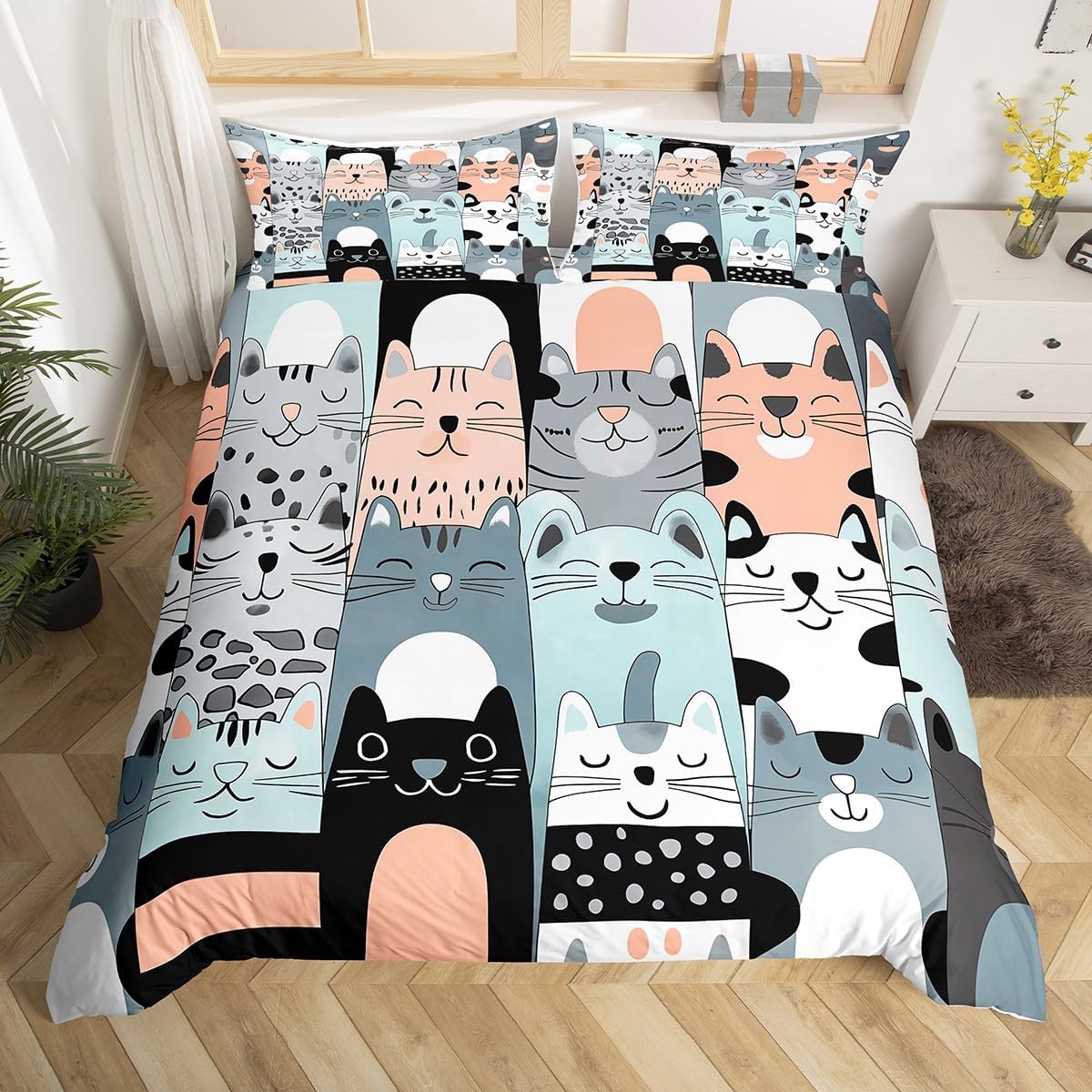 

Cat Duvet Cover Cute Kitten Pet Bedding Set Full Queen For Boys Girls Lovely Funny Cats Animal Comforter Cover With 2 Pillowcase US Queen(228*228cm)3pcs