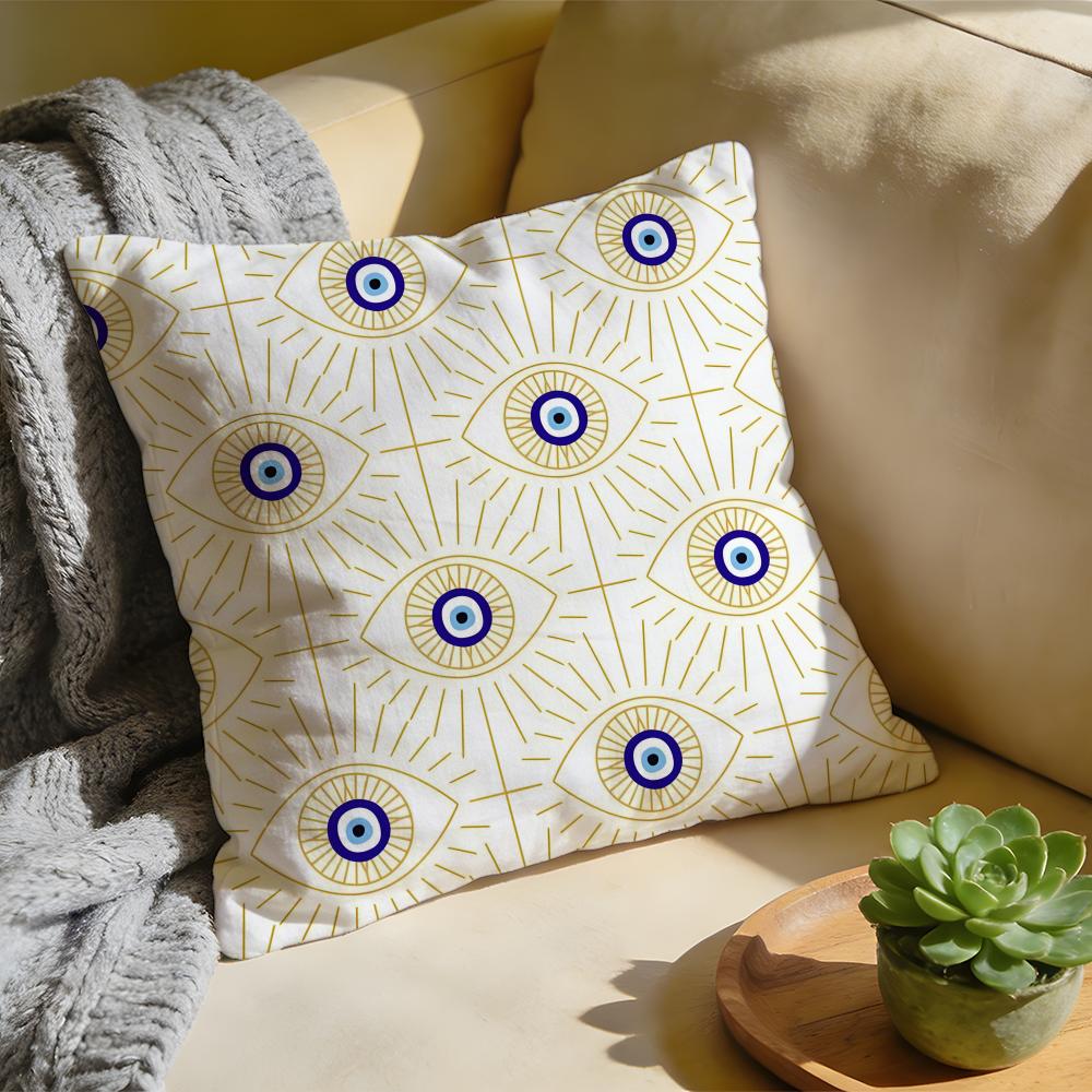 Cushion Cover Washed Linen Soft Breathable Decorative Case for Sofa Home Pillow Cover Evil Eye Symbol Art Print