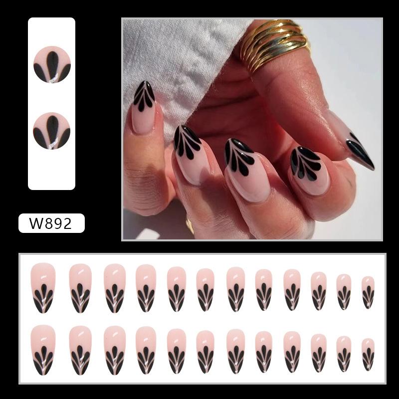 Retro And Elegant Spring And Summer Flower Manicure Fashion European And American Style Almond A Square Nail Piece Finished Product Mixed Batch