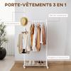 Coat Rack on Wheels with Shoe Shelf and 5 Hooks, 68x43x171cm, White