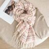 Soft Dopamine Plaid Scarf Contrast Color Long Neckscarf with Tassel Soft Knitted Wool Shawl  Winter