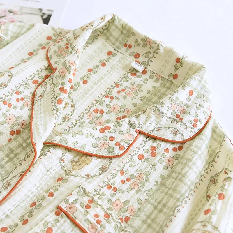 New Spring and Autumn Women's Sleepwear Long Sleeve Long Pants Two Piece Set 100% Cotton Cardigan Sweet Home Clothing Set