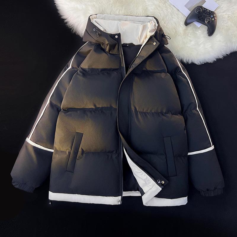 WASSUPNEST Men s Striped Hooded Winter Cotton Jacket - Casual American Style Outerwear S