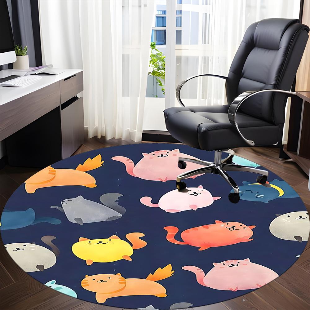 1pc Cats Pattern Office Round Area Rug, Under Office Chairs Bedroom Living Room Home Decor, Room Deco