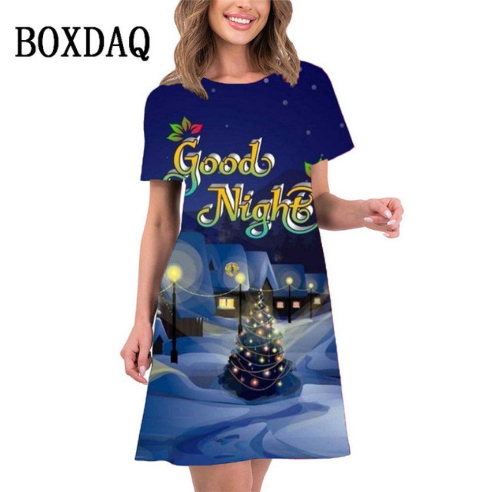 2026 new summer women's elegant christmas tree print mini dress short-sleeved loose casual beach sweet dress