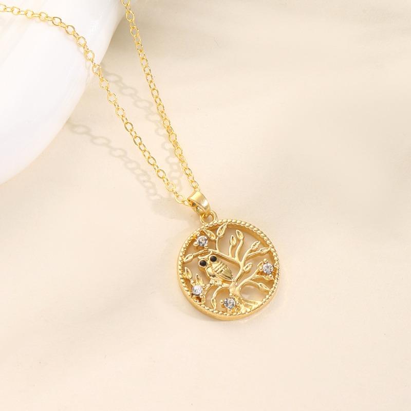Huajie Owl Tree Branch Design Round Pendant Necklace for Women Light Luxury Banquet Fashion  Gift