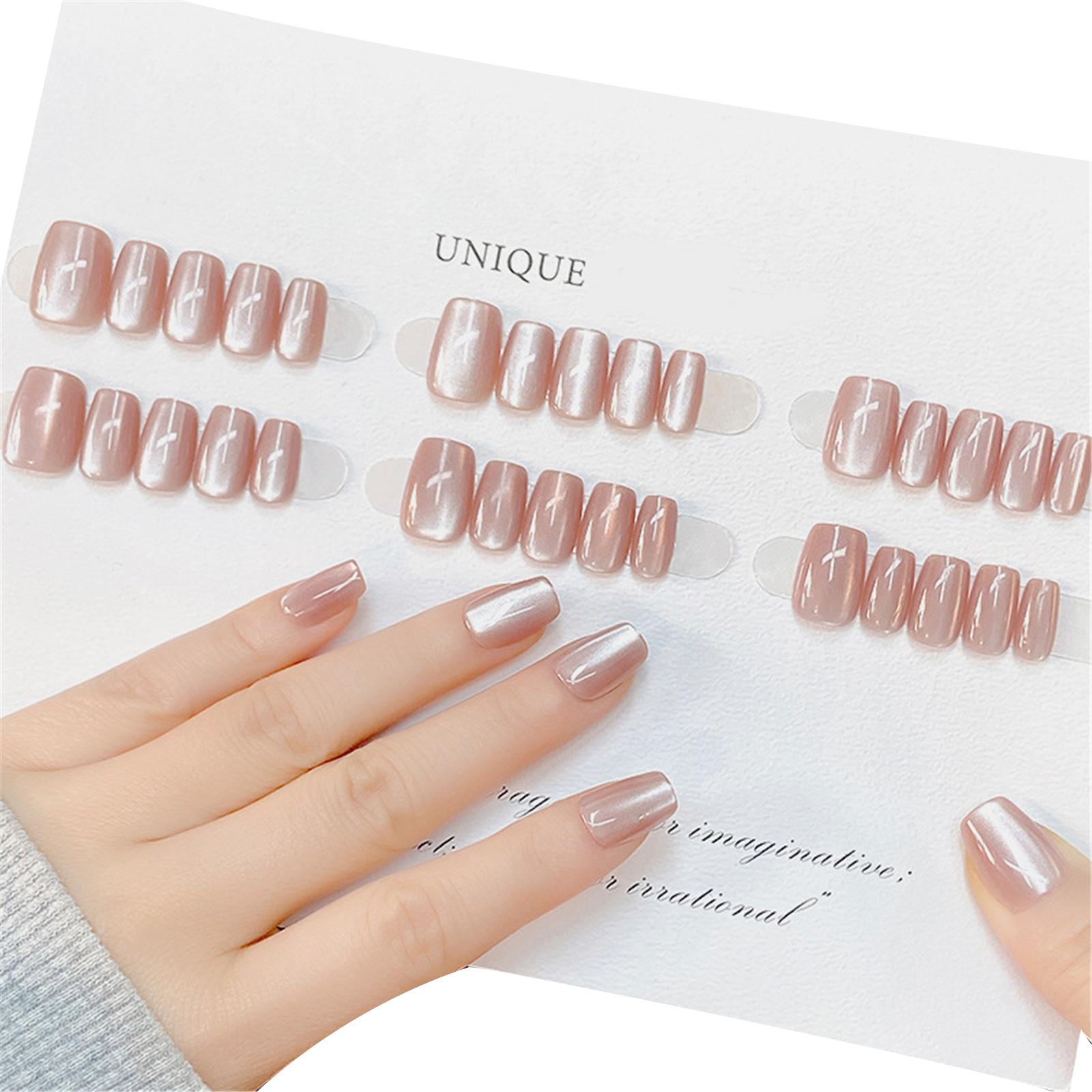 

Кошачий глаз шампанского Искусственные ногти Французские накладные ногти Съемные накладные ногти с полным покрытием для женщин