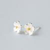 Women Silver Cherry Blossom Ring Open Adjustable Minimalist Classic Jewelry Set Elegant Floral Design