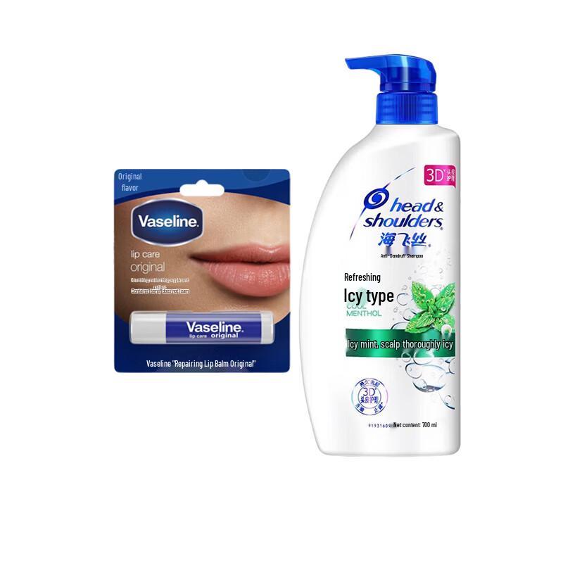 Vaseline Nourishing Lip Balm Original & Head & Shoulders Cooling Shampoo Bundle