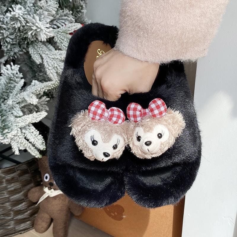 

Милые меховые тапочки осень и зима толстая подошва удобные мягкая подошва цельные хлопковые тапочки 40-41 чёрный