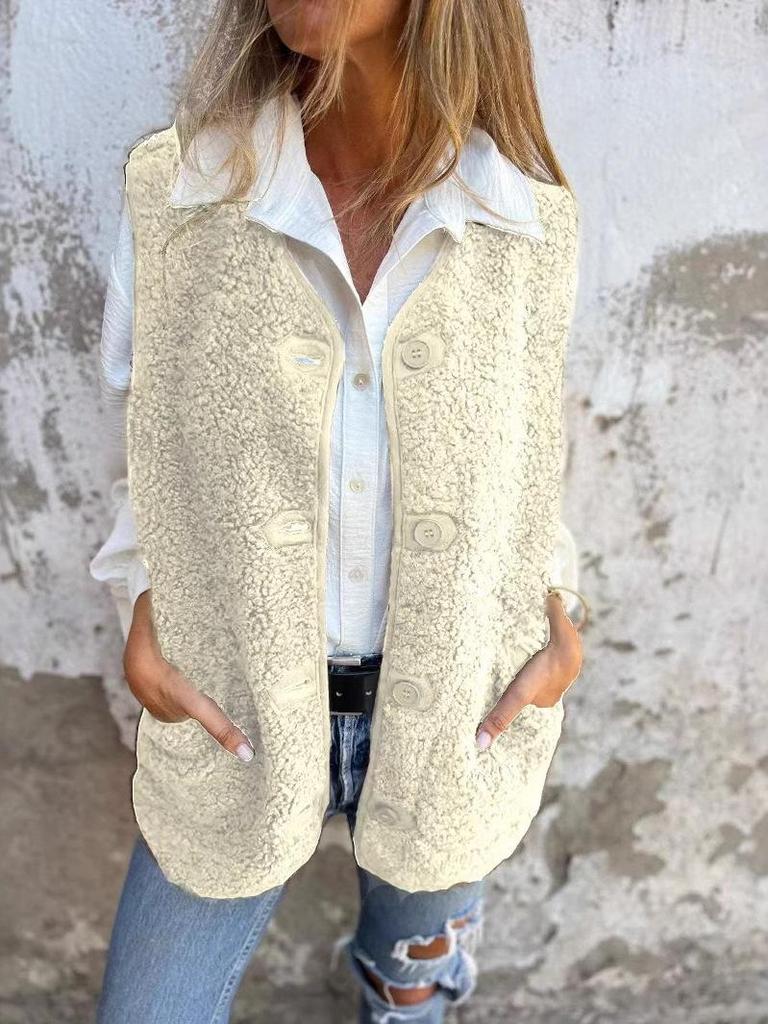 2025 Autumn/Winter Lambswool Fleece Button Vest Jacket