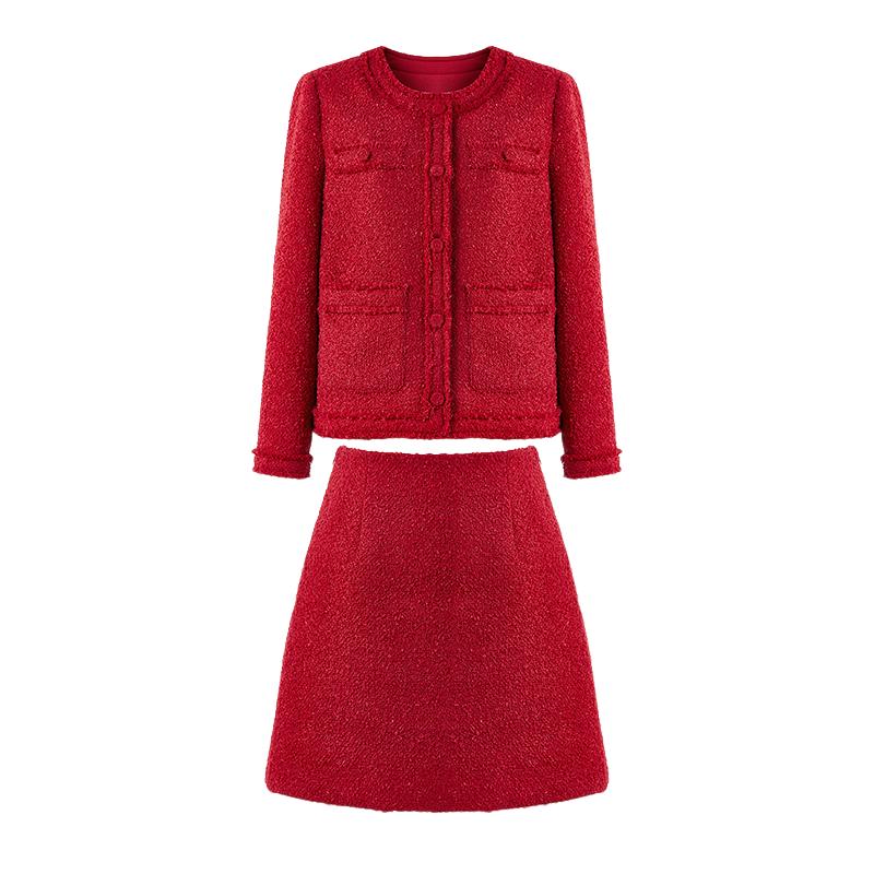 Ретро Красный Твидовый Комплект из Двух Предметов M