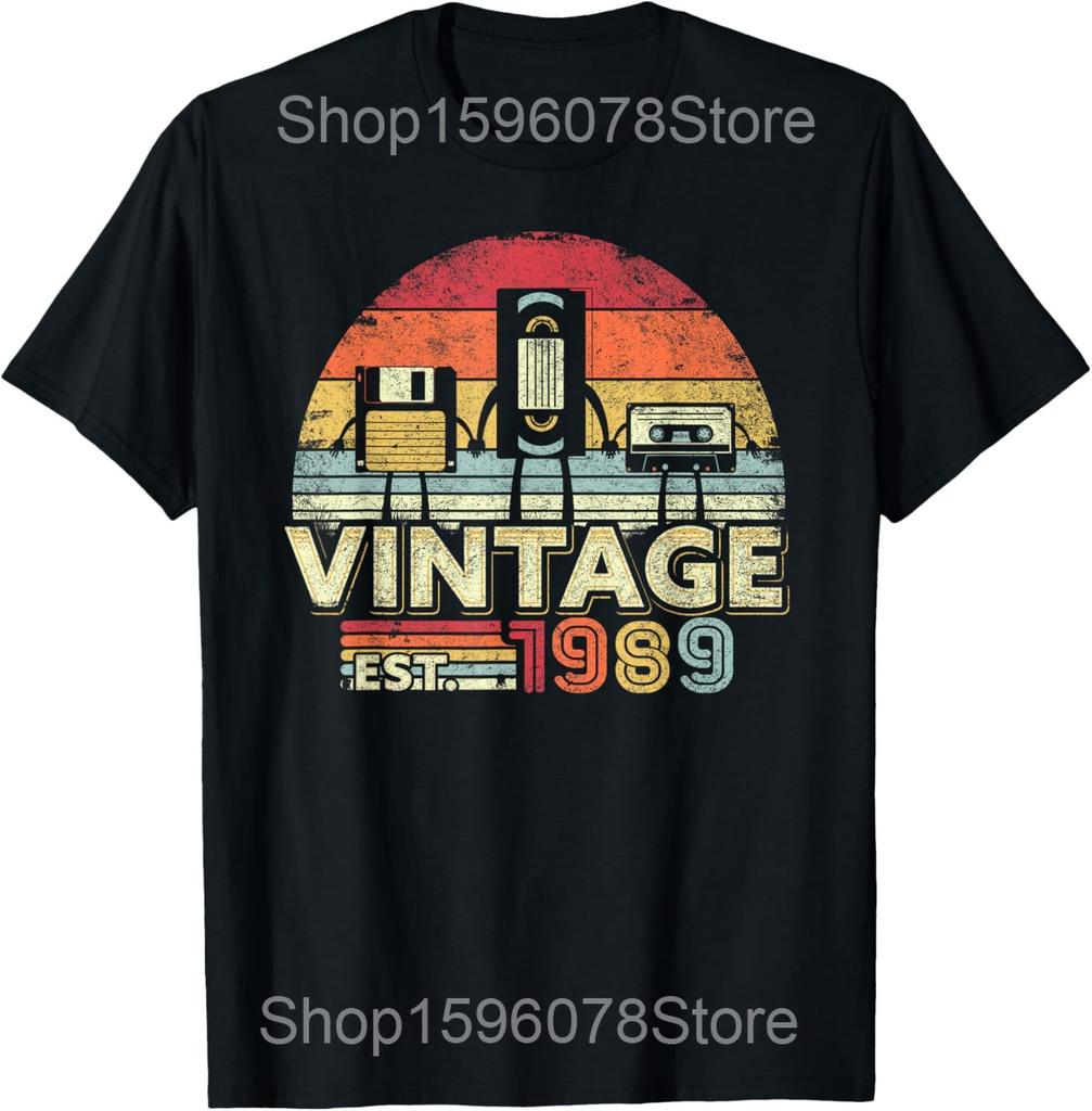 Vintage 1989 Music Cassette 36th Birthday Gifts 36 Years Old T Shirt Men Streetwear Tee Shirt Short Sleeve Unisex Loose Clothing
