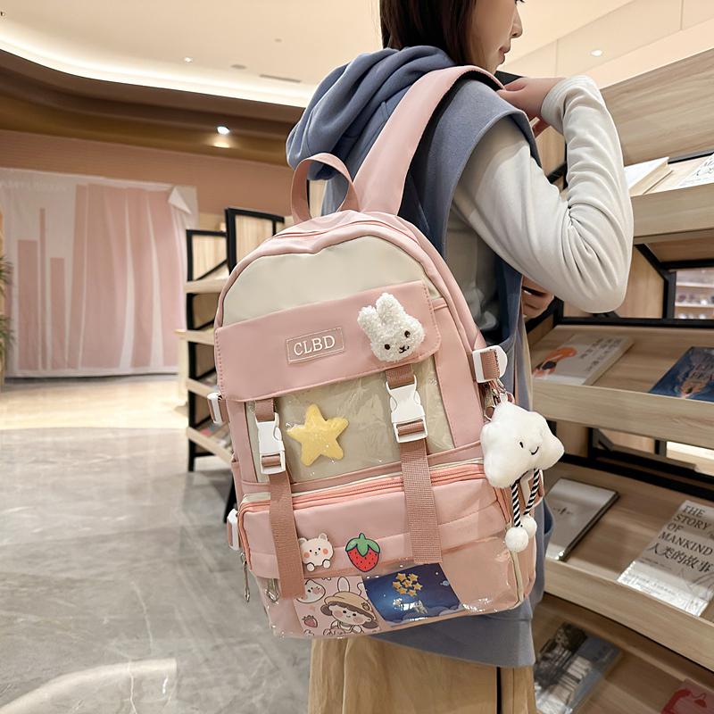 Large Capacity Students' Book Bag Color Contrast Schoolbag Girls Campus Lightweight Backpack