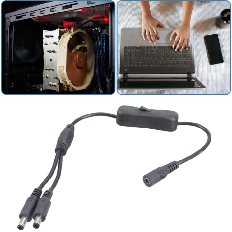 5.5x2.1mm DC5521 Y Splitter Cable with Switcher Female to 2 Male Power Extension for LED and CCTV 37CM