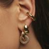 Classic Gold Plated Twisted Huggies Earrings with Full CZ Zirconia Geometric Oval Circle Charms Drop Dangle Earring Punk Jewelry