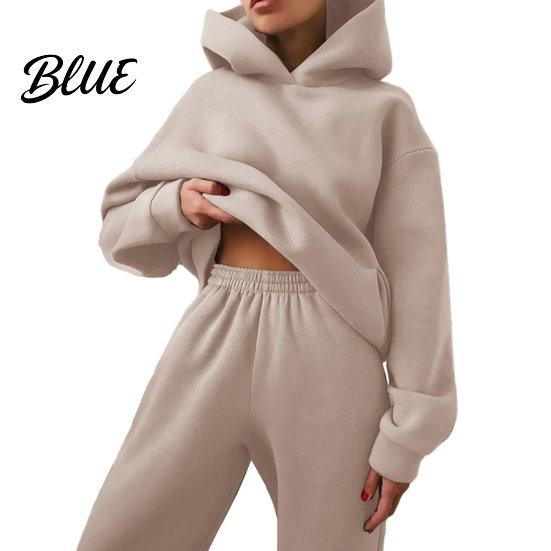 Hooded Top Trousers Solid Color Tracksuit Suit Winter Fall Set Women Hoodie Pants Loose Soft