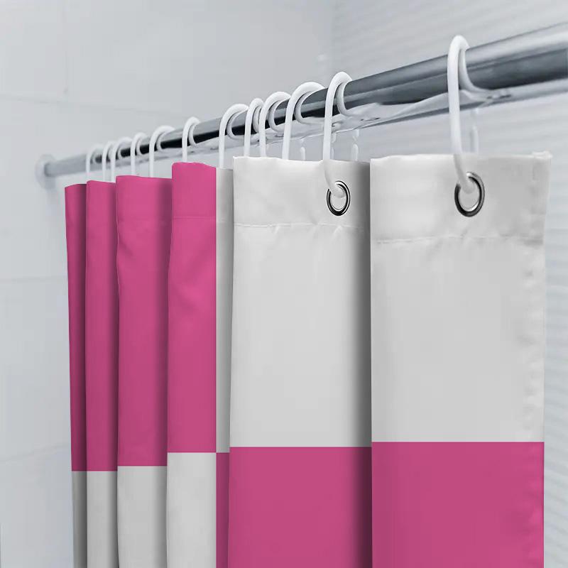 Bright Bath Shower Curtain Pink White Modern Design for Bathroom Decoration 72x84 Inches Waterproof Fabric with Plastic Eyelets