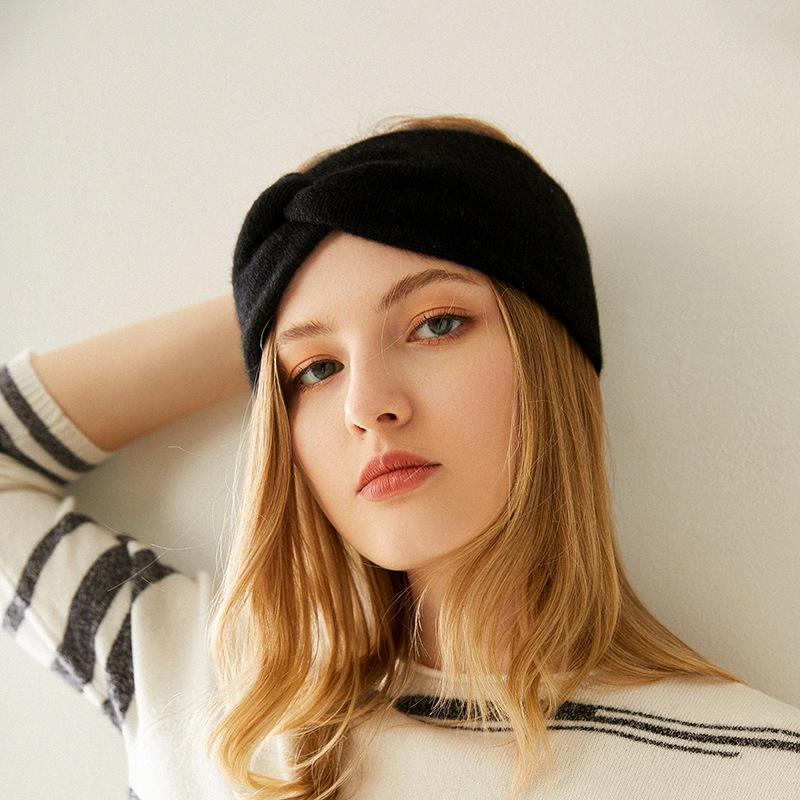 Women's 100% Pure Cashmere Cable Knit Wide Headband for Autumn/Winter