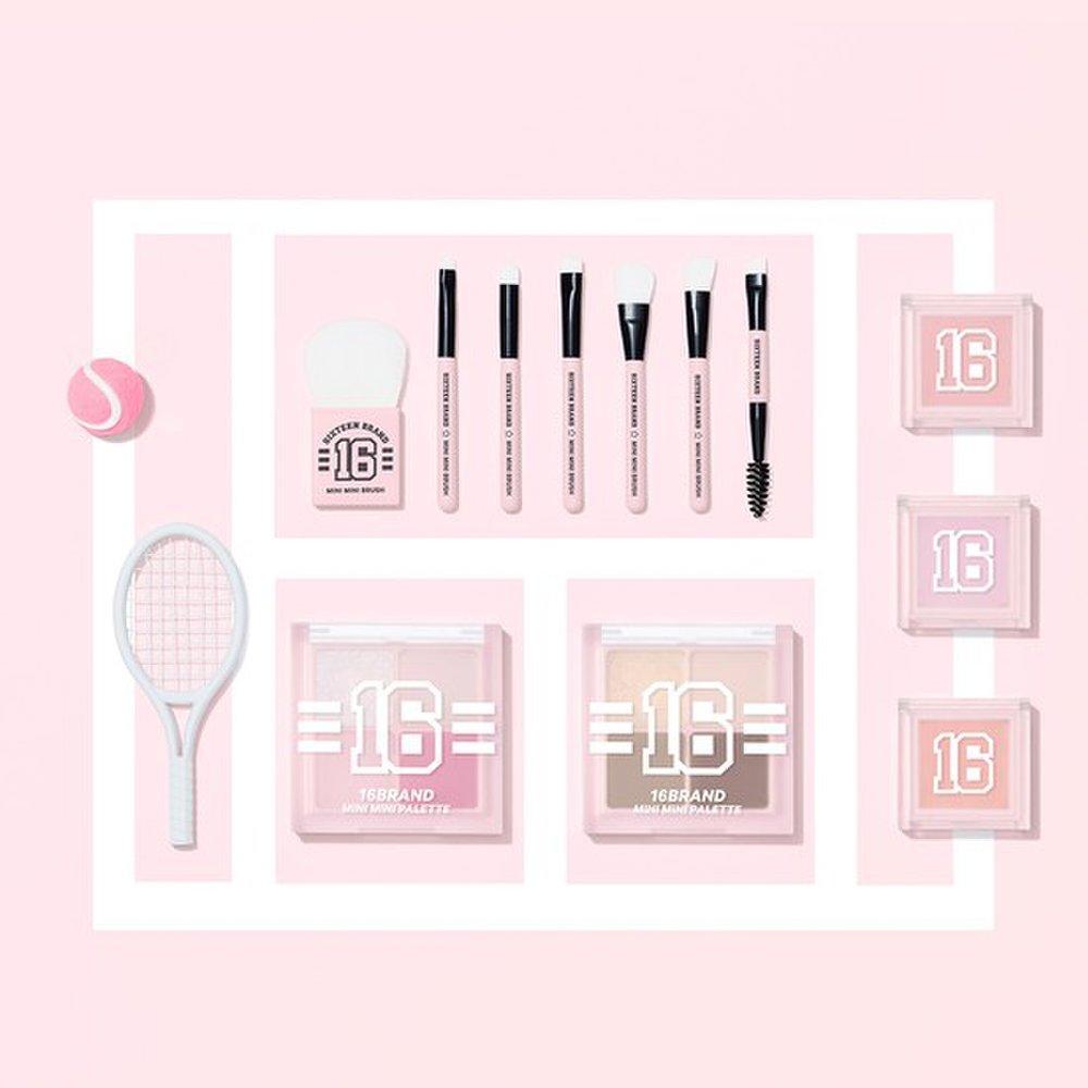[16Brand] Mini Mini Edition [Palette + Blusher + 7-type Brush Kit] + Gift Poggle Pouch