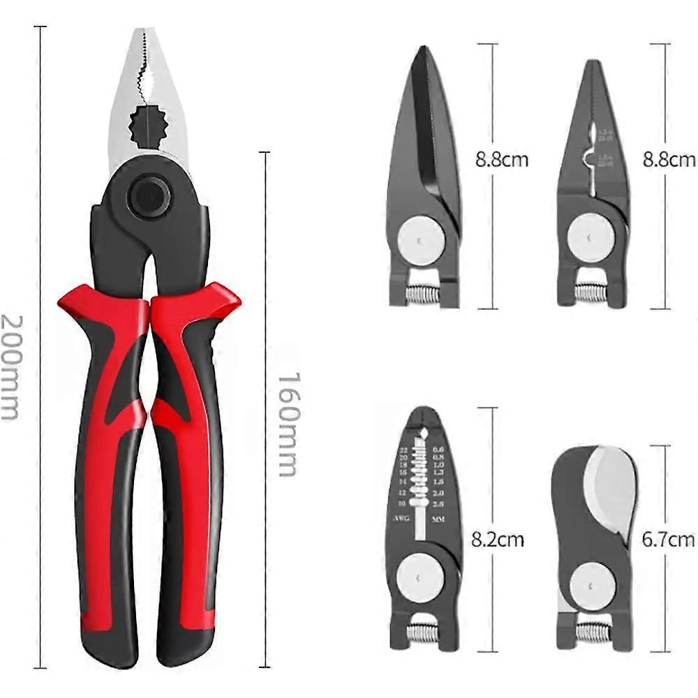 Multifunctional Pliers Set 5 in 1 Combination Interchangeable Pliers Kit for Cutting Stripping Crimping Edge Cruising