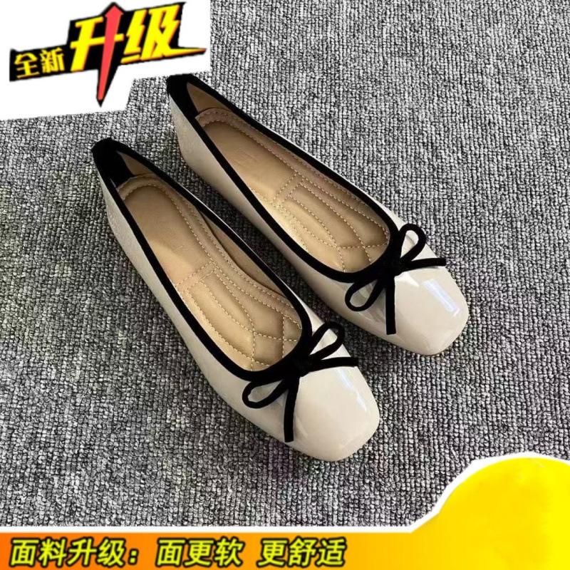 2025 Doudou grandma ballet bow new square head flat bottom red single shoes fragrant light mouth versatile women's shoes