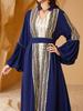 NC35 Kuwait Sequin Embroidery Two-Piece Robe & Bubble Sleeve Dress Set for Women