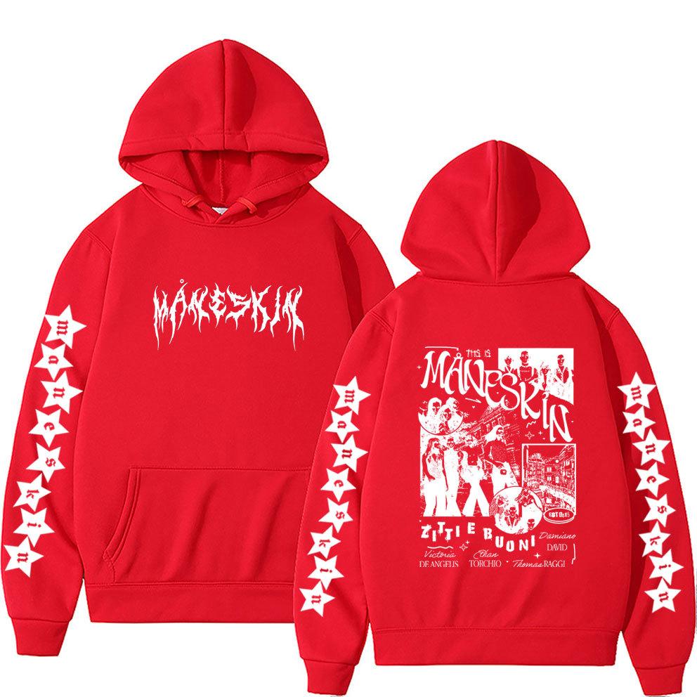 Italian Rock Band Maneskin Double Sided Graphic Print Men's Autumn Fleece Hoodie Loose Long Sleeve Fashion Streetwear Sportwear