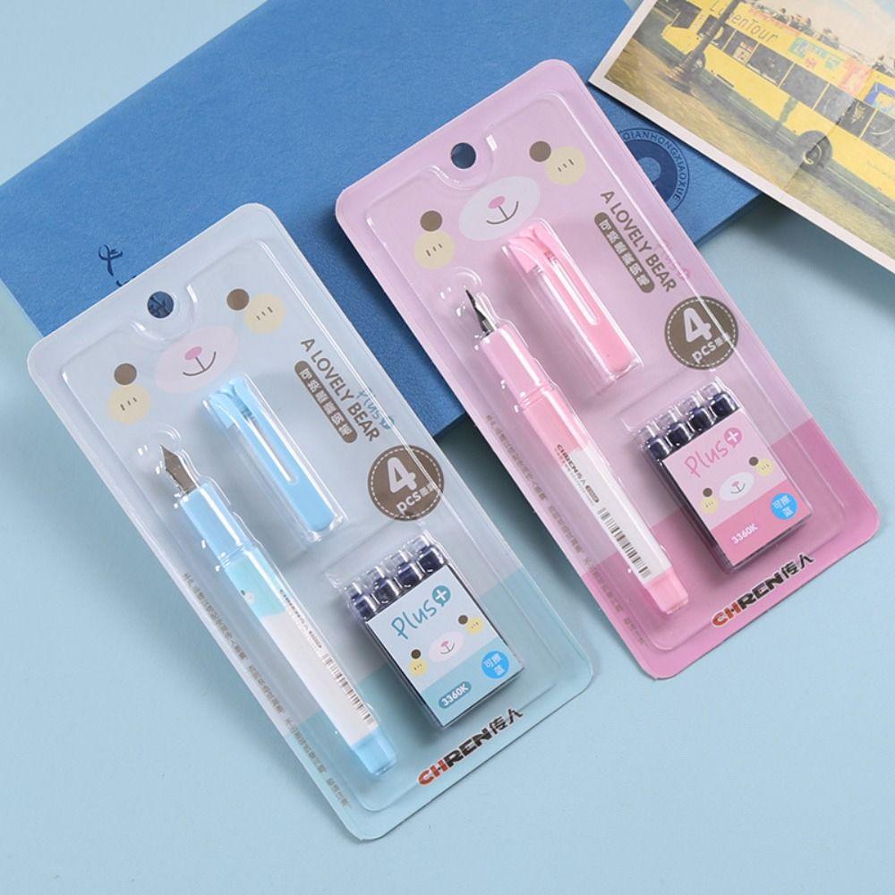 (1 Pen 4 Ink Sacs 1 Pen Cap) Fountain Pen Set 0.38mm Ink Writing Pen Erasable Fountain Pen  Student
