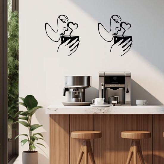 Decorațiune de Perete Metalică Băut Cafea Pisică Neagră Fluture de Perete Abstract Modern Minimalist