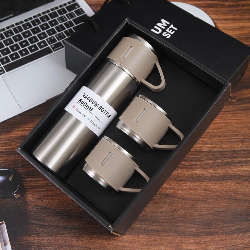 500ML Stainless Steel Vacuum Flask Gift Kit Office Business Style Thermos Bottle Outdoor Use Hot Water Thermal Insulation Couple Cup