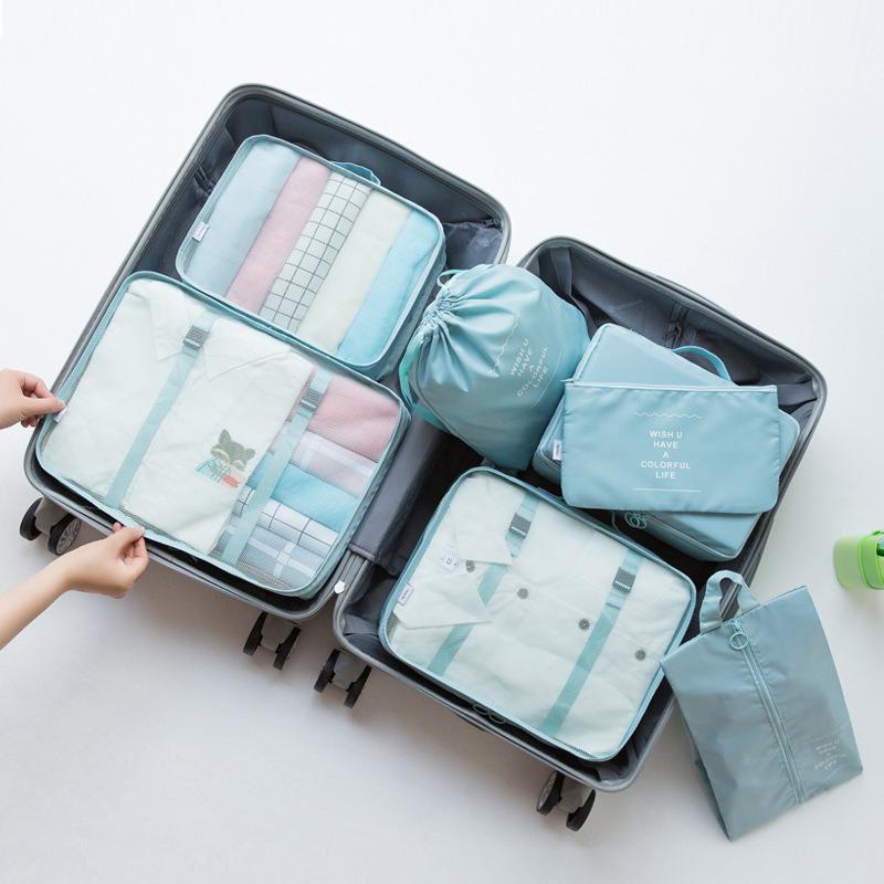 Set de 7 Piezas Bolsas de Almacenamiento para Viaje, Organizador de Maleta Clasificación de Ropa Organizador Plegable, Bolsas Impermeables para Empacar Maleta SNBD021