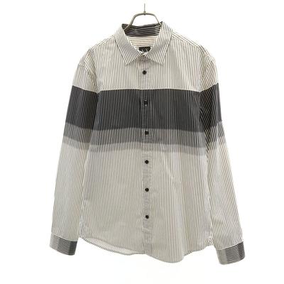Striped Pattern Long Sleeve Cotton Shirt M White Men's Used