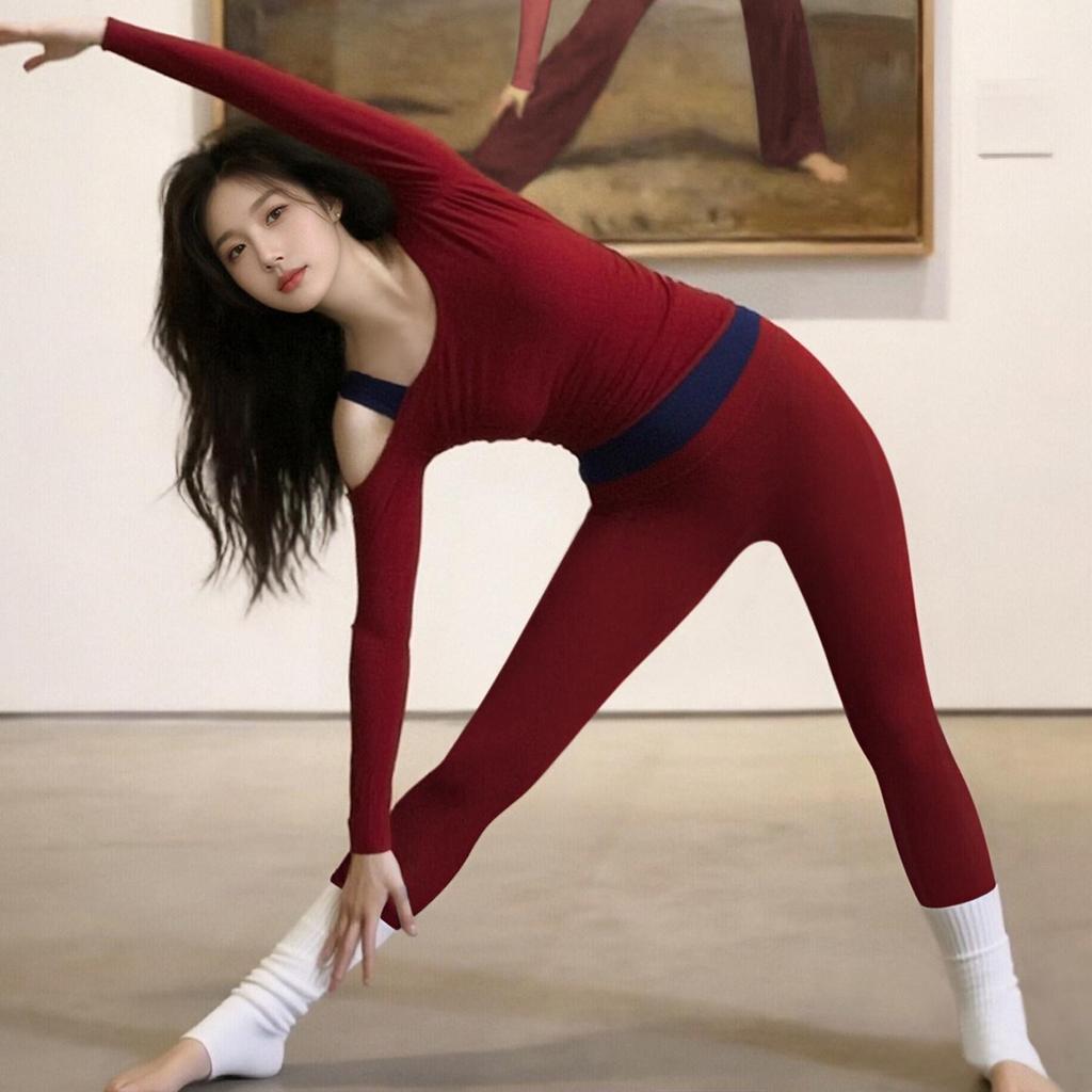 Women's Red Yoga Wear: Stunning 2025 Pilates Set - Autumn/Winter Fitness Long Sleeve Sports Top