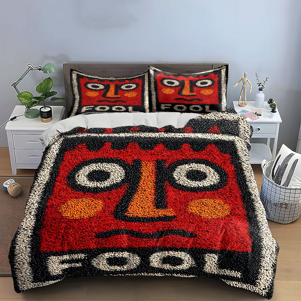 Red Face Fool Rug Design Bedding Duvet Cover Set (1*Duvet Cover 2*Pillowcases, without duvet insert)